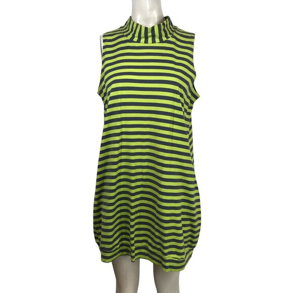 MARIMEKKO - WOMEN'S S/M - GREEN STRIPE SLEEVELESS COTTON BLEND DRESS - Picture 1 of 7